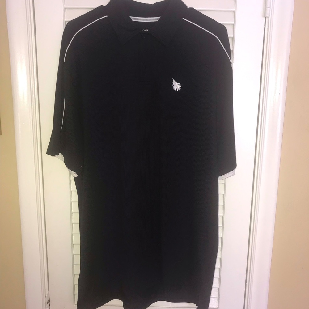 Men's Under Armour Short Sleeve Button Polo Shirt Size Large Solid Black w/leaf